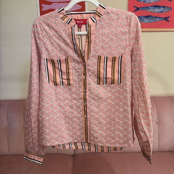 Maeve Tops - [Maeve‎] Pink and Black Patterned Blouse nwt